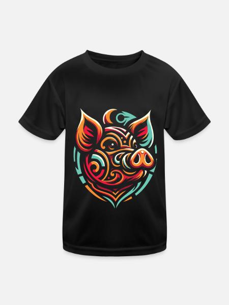 Pig Pig Fermier Phases de lune - T-shirt sport Enfant - noir - Devant