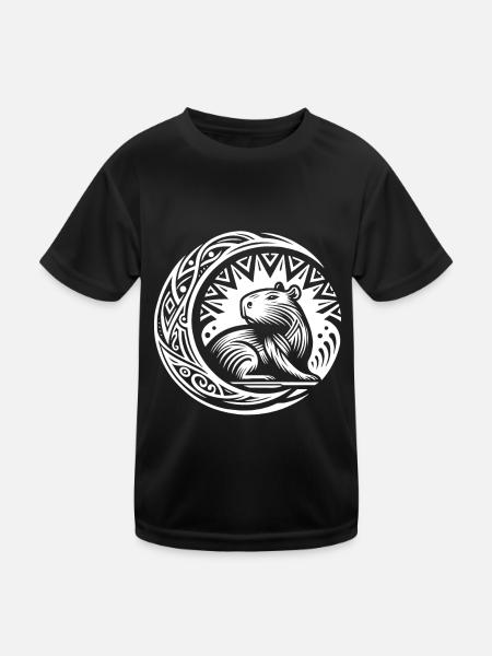 Capybara Wasserschwein Stammes Moon Phases - Kinder Funktions-T-Shirt - Schwarz - Vorne