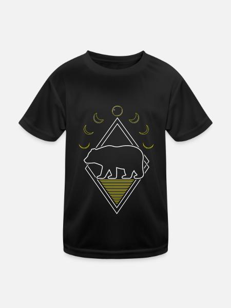 Bear Brown Bear Abstract Moon Phases - Kids Functional T-Shirt - black - Front