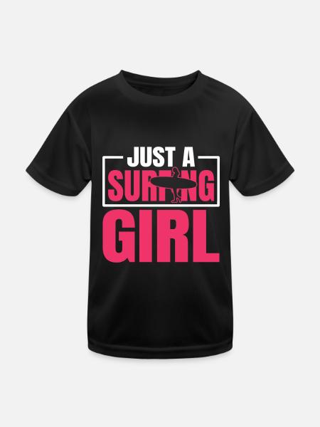 Surfer Surfen Just A Surfing Girl - Kids Functional T-Shirt - black - Front