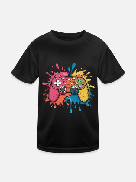 Gamer Gaming Aquarell Gaming Controller - Kinder Funktions-T-Shirt - Schwarz - Vorne