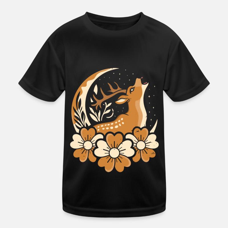 Deer Wild Floral Moon Kids Functional T-Shirt