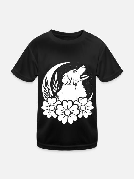 Australian Shepherd Wilde Blumen Floral Moon - Kinder Funktions-T-Shirt - Schwarz - Vorne