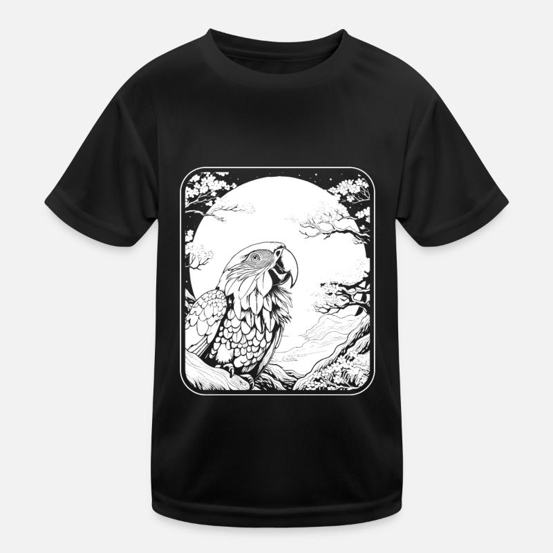 Papagei Japan Cherry Blossom Moon Kinder Funktions-T-Shirt