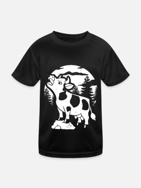 Kuh Landwirt Viehzucht Moon Howling - Kinder Funktions-T-Shirt - Schwarz - Vorne