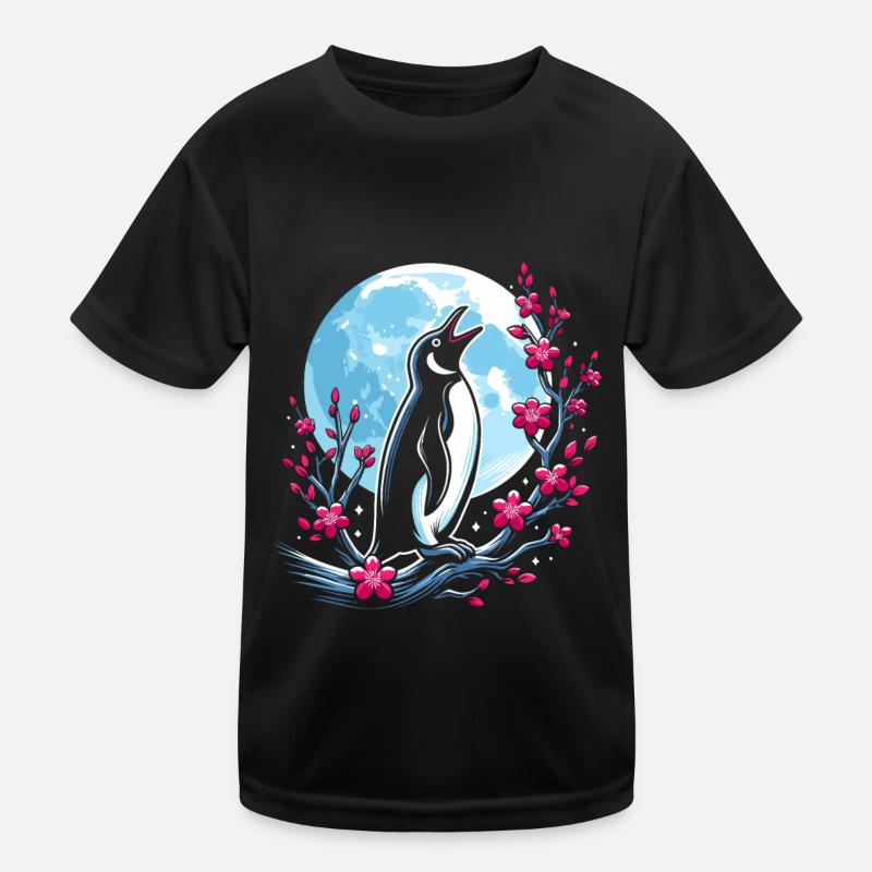 Pinguin Japan Cherry Blossom Moon Kinder Funktions-T-Shirt