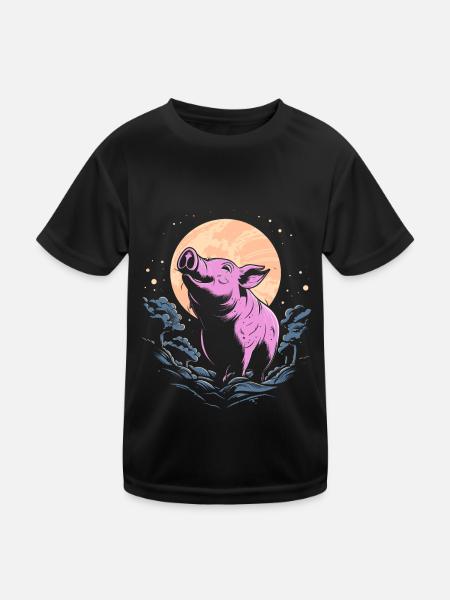 Schwein Schweinebauer Moon Howling - Kinder Funktions-T-Shirt - Schwarz - Vorne