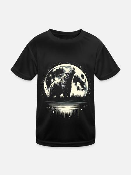 Bear Brown Bear Moon Howling - Kids Functional T-Shirt - black - Front