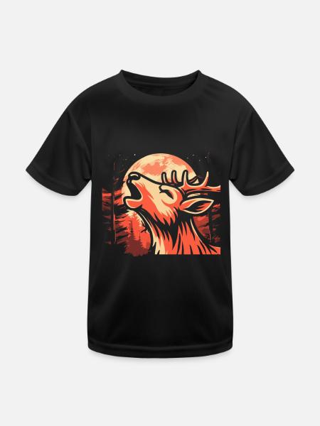 Hirsch Moon Howling - Kinder Funktions-T-Shirt - Schwarz - Vorne