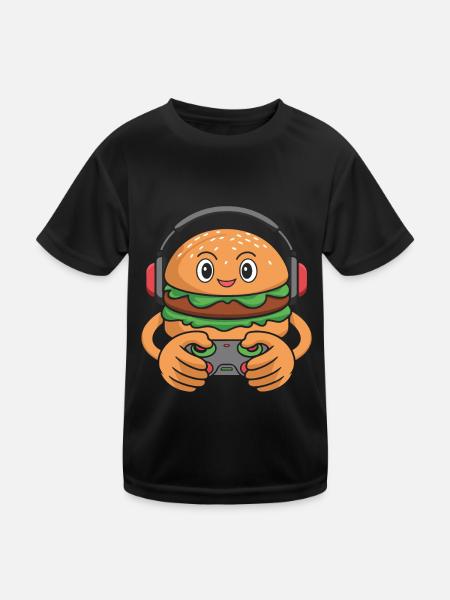 Gamer Gaming Burger Gaming Controller - Kinder Funktions-T-Shirt - Schwarz - Vorne