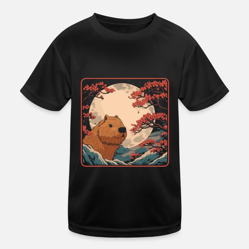 Capybara Wasserschwein Japan Cherry Blossom Moon Kinder Funktions-T-Shirt