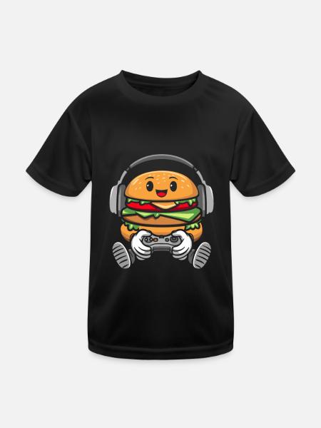 Gamer Gaming Burger Gaming Controller - Kinder Funktions-T-Shirt - Schwarz - Vorne
