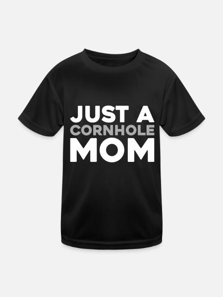 Cornhole Blind Hole Game Just A Cornhole Mom - Kids Functional T-Shirt - black - Front