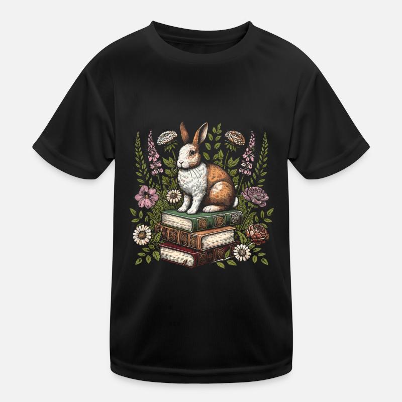 Bunny Rabbit Flower Book Reader Floral Cottagecore Kids Functional T-Shirt