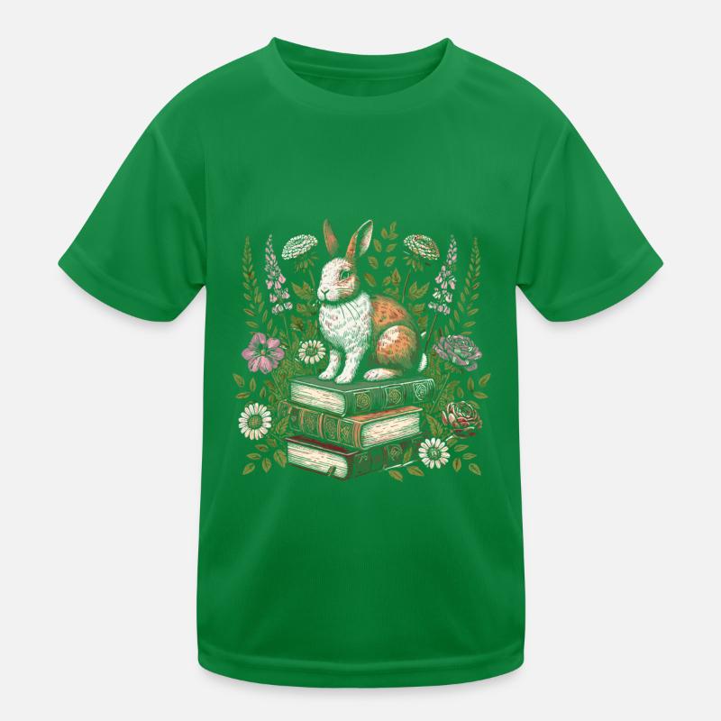 Bunny Rabbit Flower Book Reader Floral Cottagecore Kids Functional T-Shirt