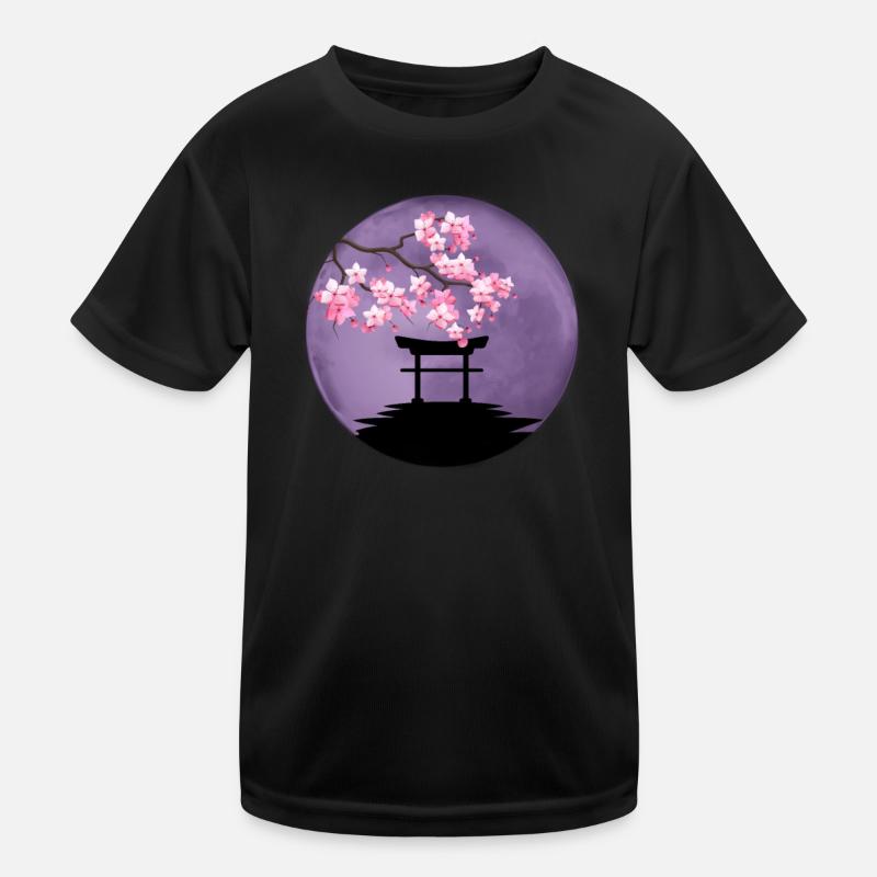 Japanese cherry blossom Torri gate purple moon Kids Functional T-Shirt