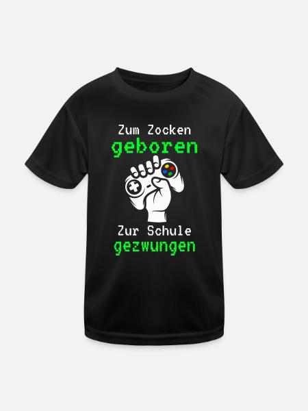 Gamer - Zum Zocken Geboren Zur Schule Gezwungen - Kinder Funktions-T-Shirt - Schwarz - Vorne