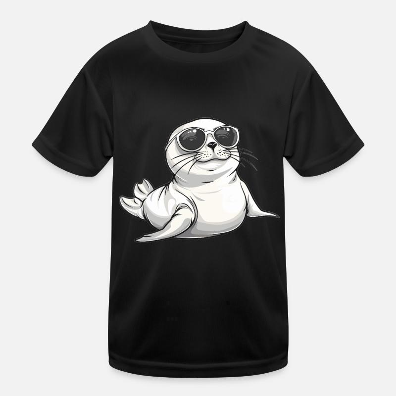Coole Robbe mit Sonnenbrille Kinder Funktions-T-Shirt