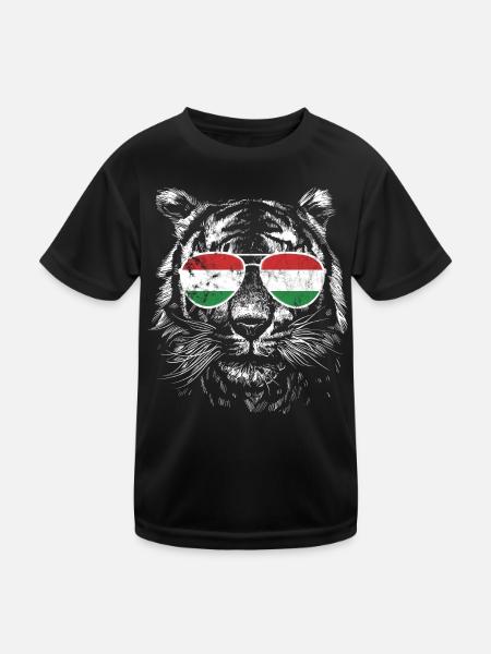 Ungarn Hungary Flagge Sonnenbrille Ungarisch Tiger - Kinder Funktions-T-Shirt - Schwarz - Vorne