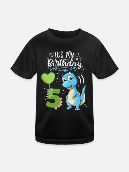 5th birthday dinosaur, dinosaur child, 5 years old - Kids Functional T-Shirt - black - Front