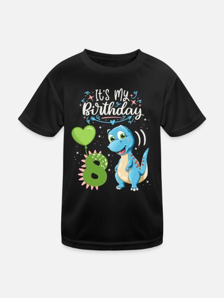 8th birthday dinosaur, dinosaur child, 8 years old - Kids Functional T-Shirt - black - Front