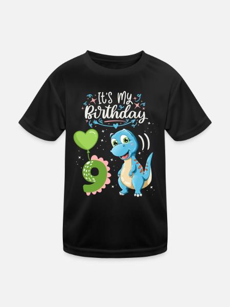 Dinosaure de 9e anniversaire, enfant dinosaure, 9 ans - T-shirt sport Enfant - noir - Devant