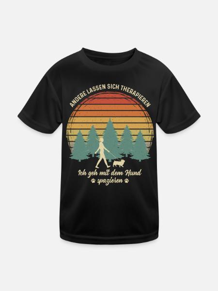 Frau mit Hund Gassi gehen Therapie Hundebesitzerin - Kinder Funktions-T-Shirt - Schwarz - Vorne