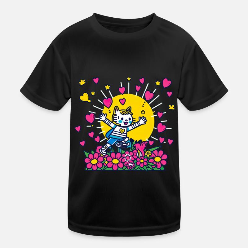 Kinderbild Malen Katze Luftballon Herz Kinder Funktions-T-Shirt