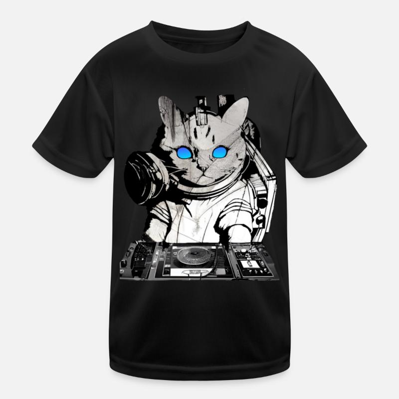 DJ Katze mit Mischpult Kinder Funktions-T-Shirt