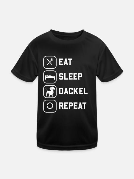 Dackel Hund Eat sleep Dackel repeat - Kinder Funktions-T-Shirt - Schwarz - Vorne