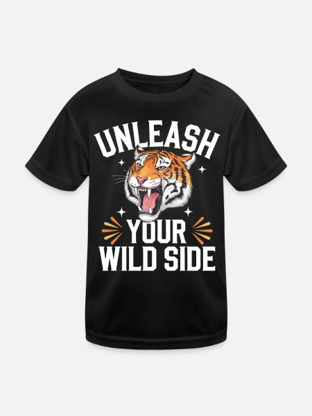 Tiger Tier Zoo Wildtier - Kinder Funktions-T-Shirt - Schwarz - Vorne
