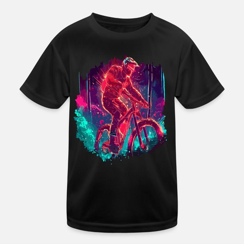 Neon Mountainbiker Radfahrer Downhill MTB Kinder Funktions-T-Shirt