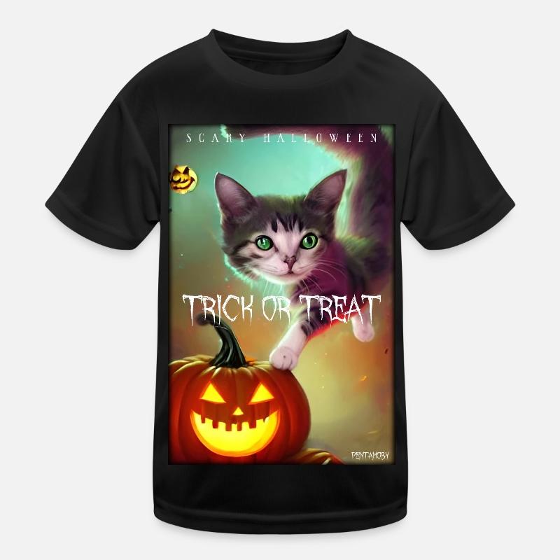 Citrouille de chat fou d’Halloween T-shirt sport Enfant