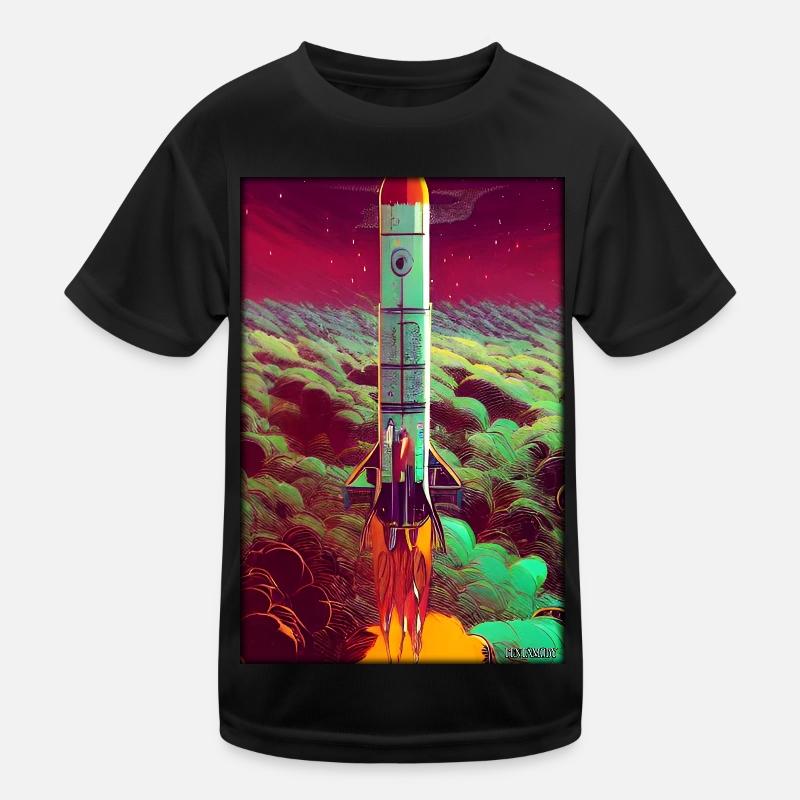 Rocket Launch Space Stars Clouds Kids Functional T-Shirt