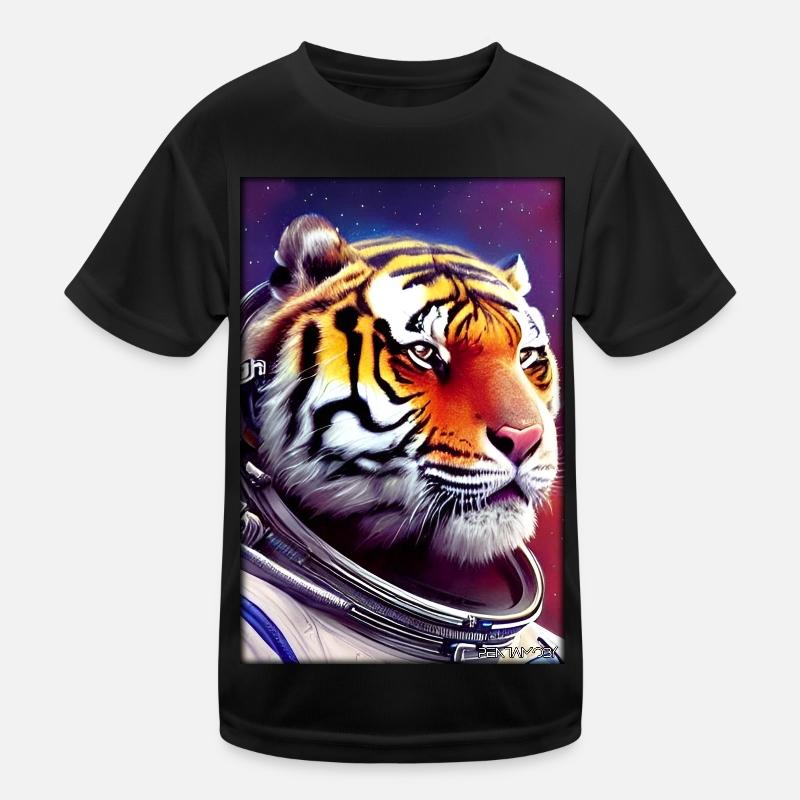 Tiger Big Cat Astronaut Future Sci-Fi Technology Kids Functional T-Shirt