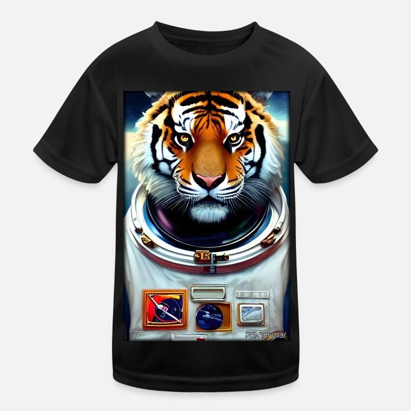 Tiger Big Cat Astronaut Future Sci-Fi Technology Kids Functional T-Shirt