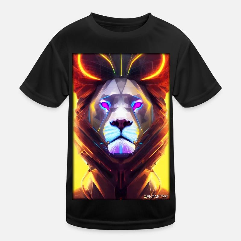 Löwe Raubkatze Cyber Neon Punk Zukunft Sci-Fi Kinder Funktions-T-Shirt