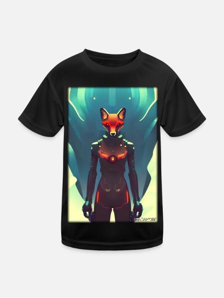 Fox Wildlife Cyber Neon Punk Future Sci-Fi - T-shirt sport Enfant - noir - Devant