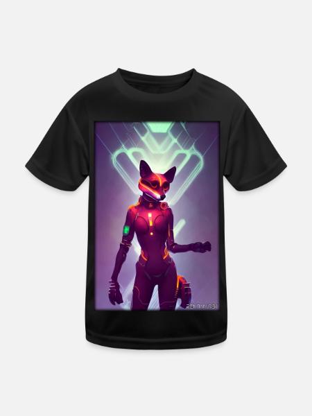 Fox Wildlife Cyber Neon Punk Future Sci-Fi - T-shirt sport Enfant - noir - Devant