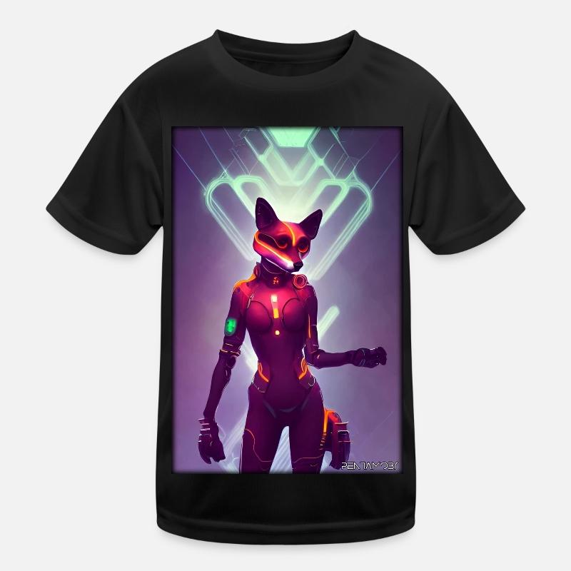 Fuchs Wildtier Cyber Neon Punk Zukunft Sci-Fi Kinder Funktions-T-Shirt