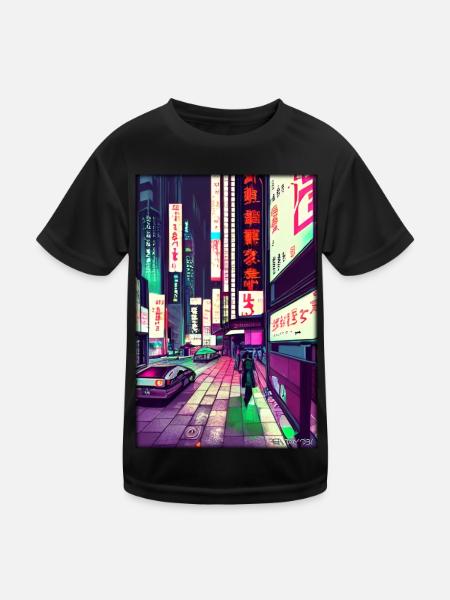 Tokyo City City Cyber Punk Future Sci-Fi Asie - T-shirt sport Enfant - noir - Devant