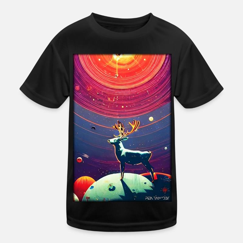 Reindeer Christmas Space Galaxy Universe Map - Kids Functional T-Shirt - black