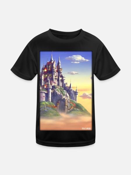 Castle Castle Fortress Architecture Landscape - Kids Functional T-Shirt - black - Front