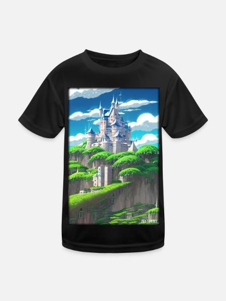 Castle Castle Fortress Architecture Landscape - Kids Functional T-Shirt - black - Front