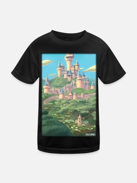 Castle Castle Fortress Architecture Landscape - Kids Functional T-Shirt - black - Front
