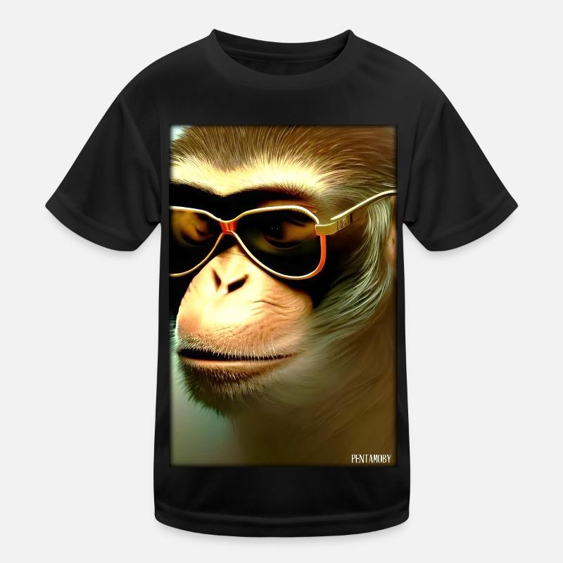 Monkey Sunglasses Wildlife Monkey Head Wildlife Zoo Kids Functional T-Shirt