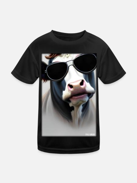 Kuh Sonnenbrille Tierwelt Bauernhof Milchkuh - Kinder Funktions-T-Shirt - Schwarz - Vorne