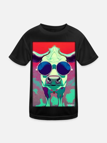 Kuh Sonnenbrille Tierwelt Bauernhof Milchkuh - Kinder Funktions-T-Shirt - Schwarz - Vorne