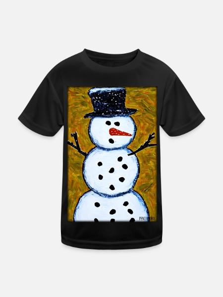 Schneemann Schnee Winter Weihnachten Advent - Kinder Funktions-T-Shirt - Schwarz - Vorne