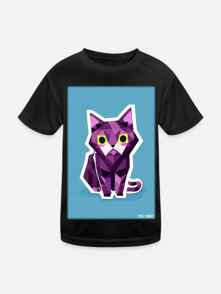 Katze Kater Polygon Tier Stubentiger Haustier - Kinder Funktions-T-Shirt - Schwarz - Vorne
